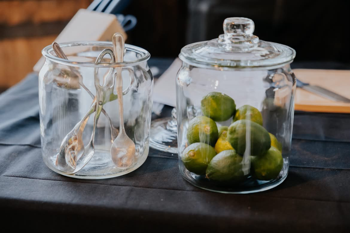Fresh limes and bar setup at DRTY Soda Co.