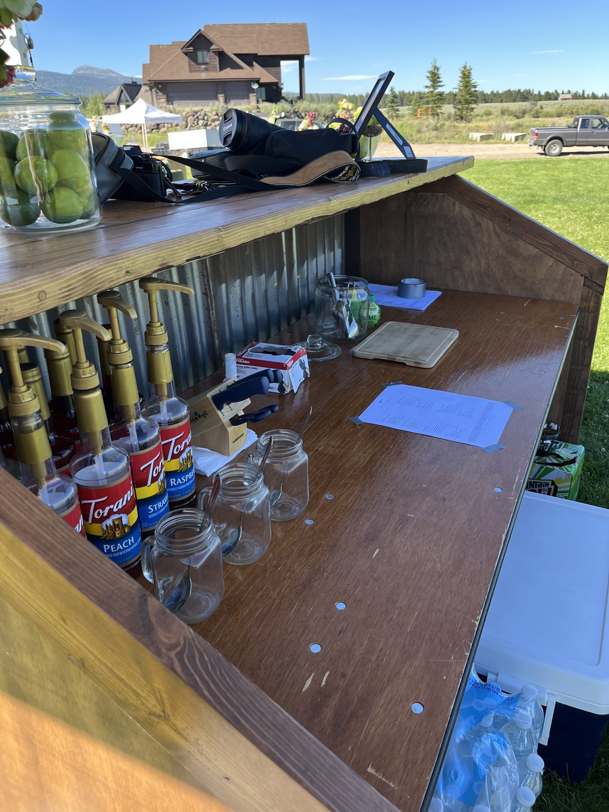 Wide shot of the DRTY Soda bar setup with syrups